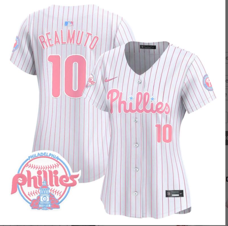 Women Philadelphia Phillies #10 Realmuto white with red strips 2024 MLB jersey